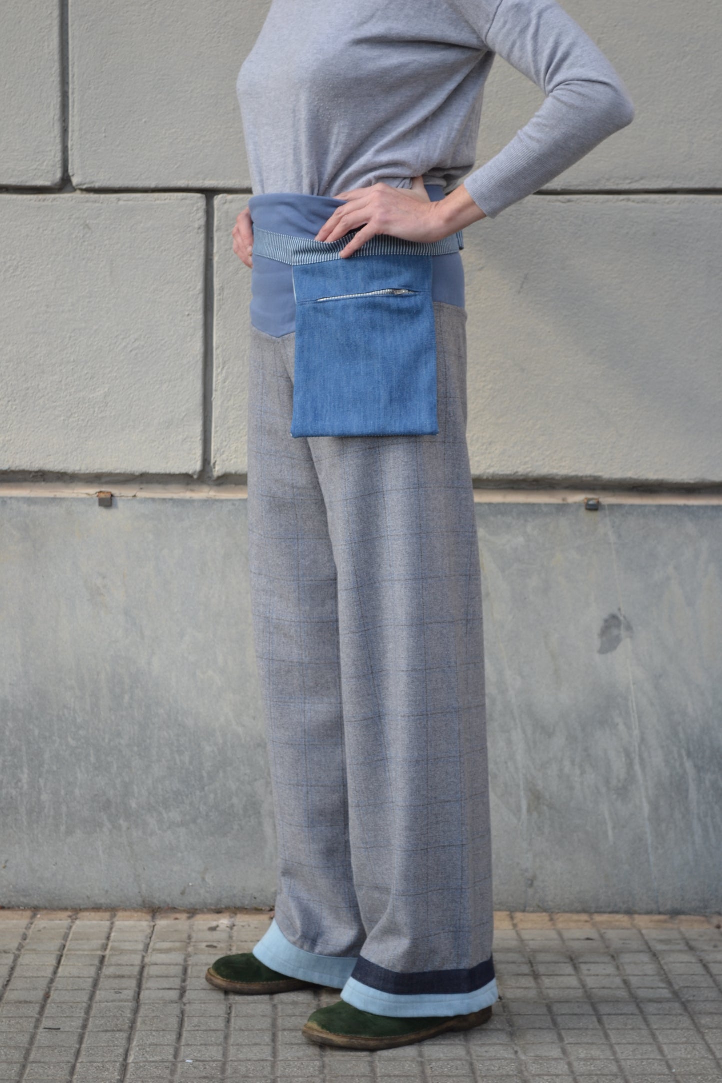 Pantalone Greta quadro grigio e denim