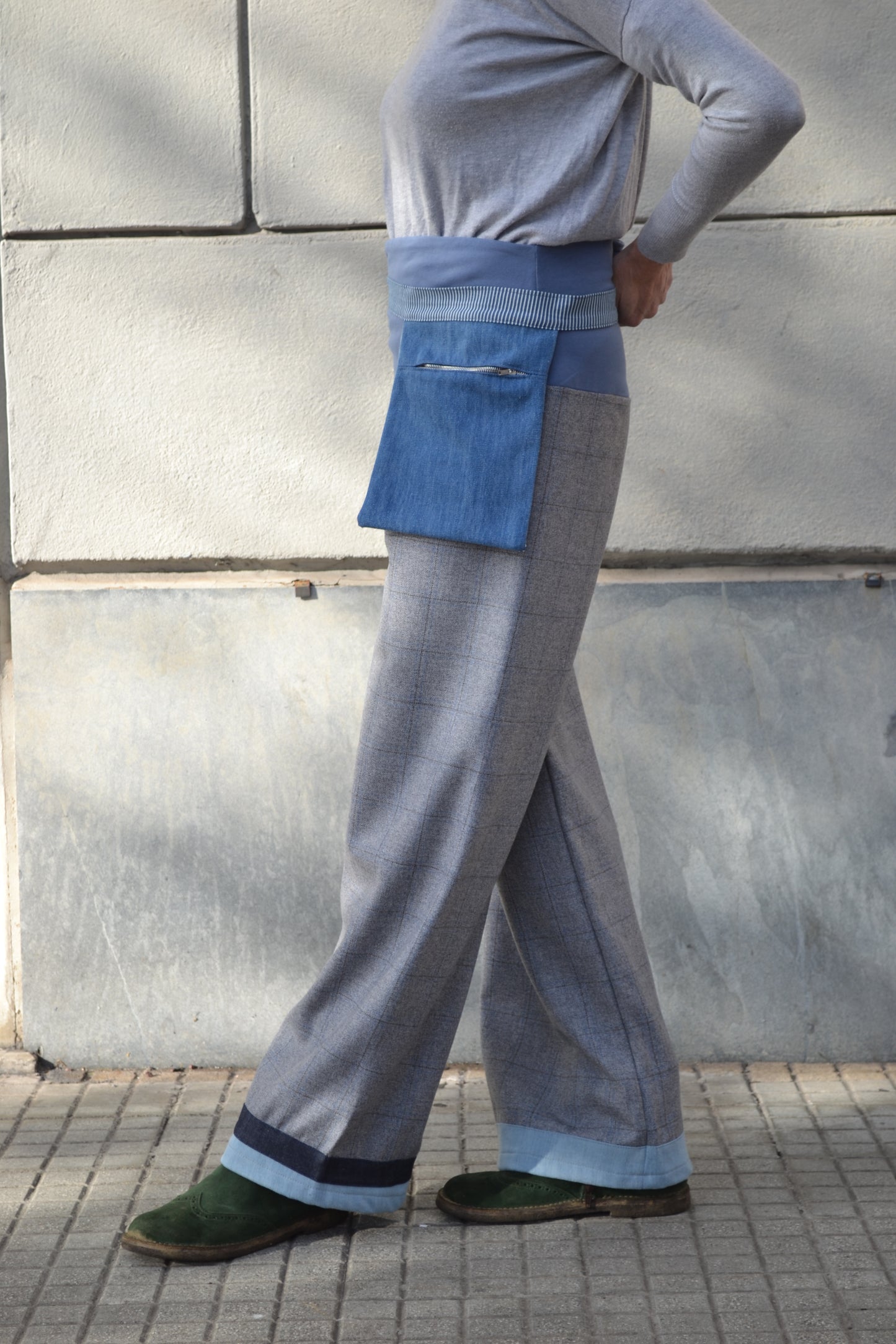 Pantalone Greta quadro grigio e denim
