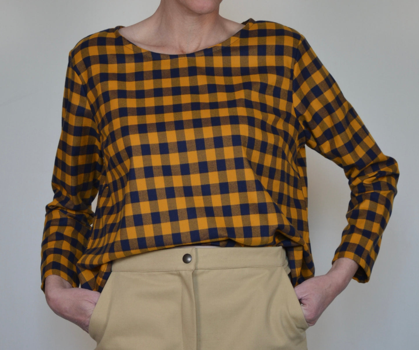 Maglia Cloe quadro blu e giallo