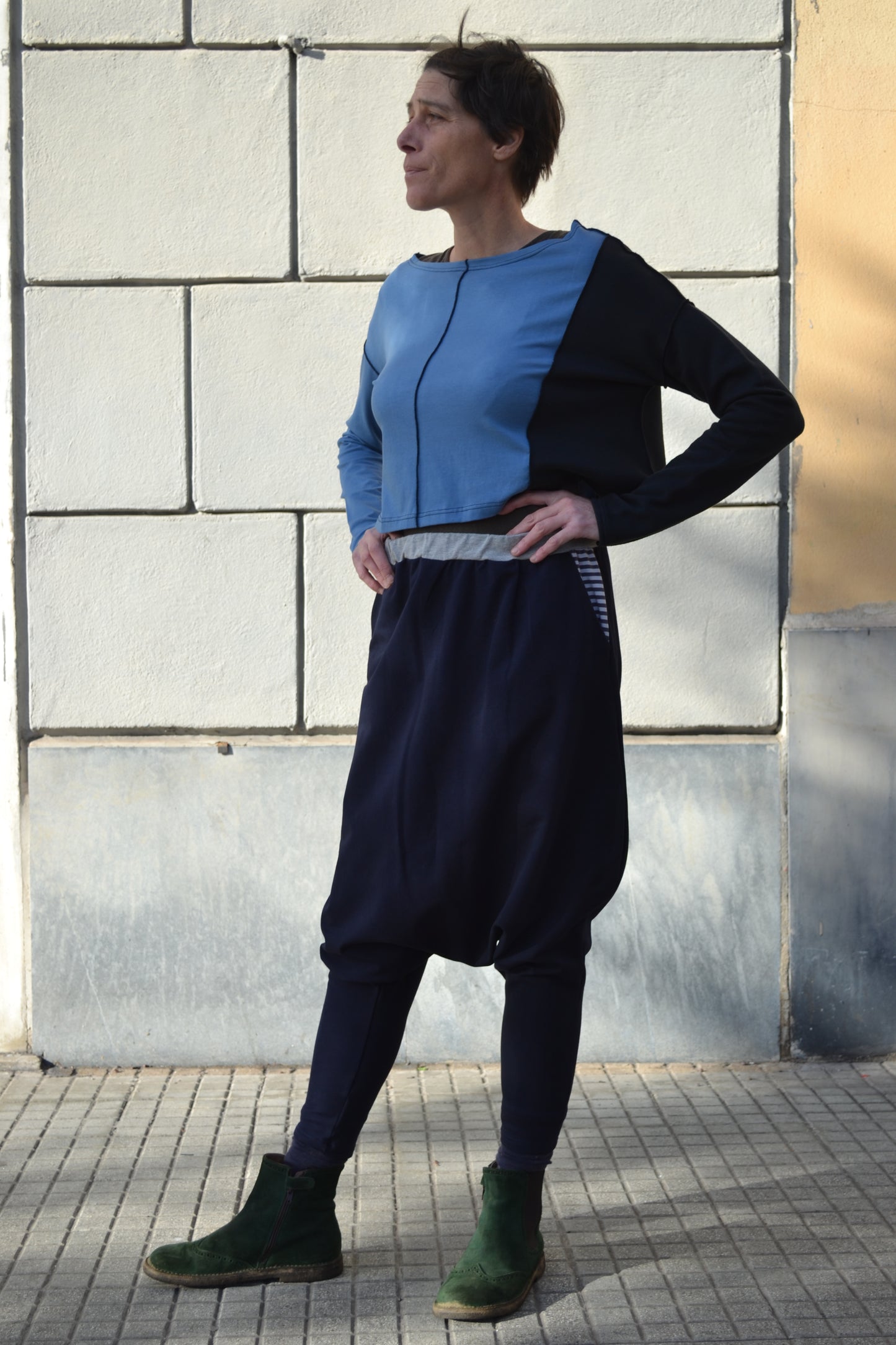 Pantalone Susanna blu felpa tasca righe