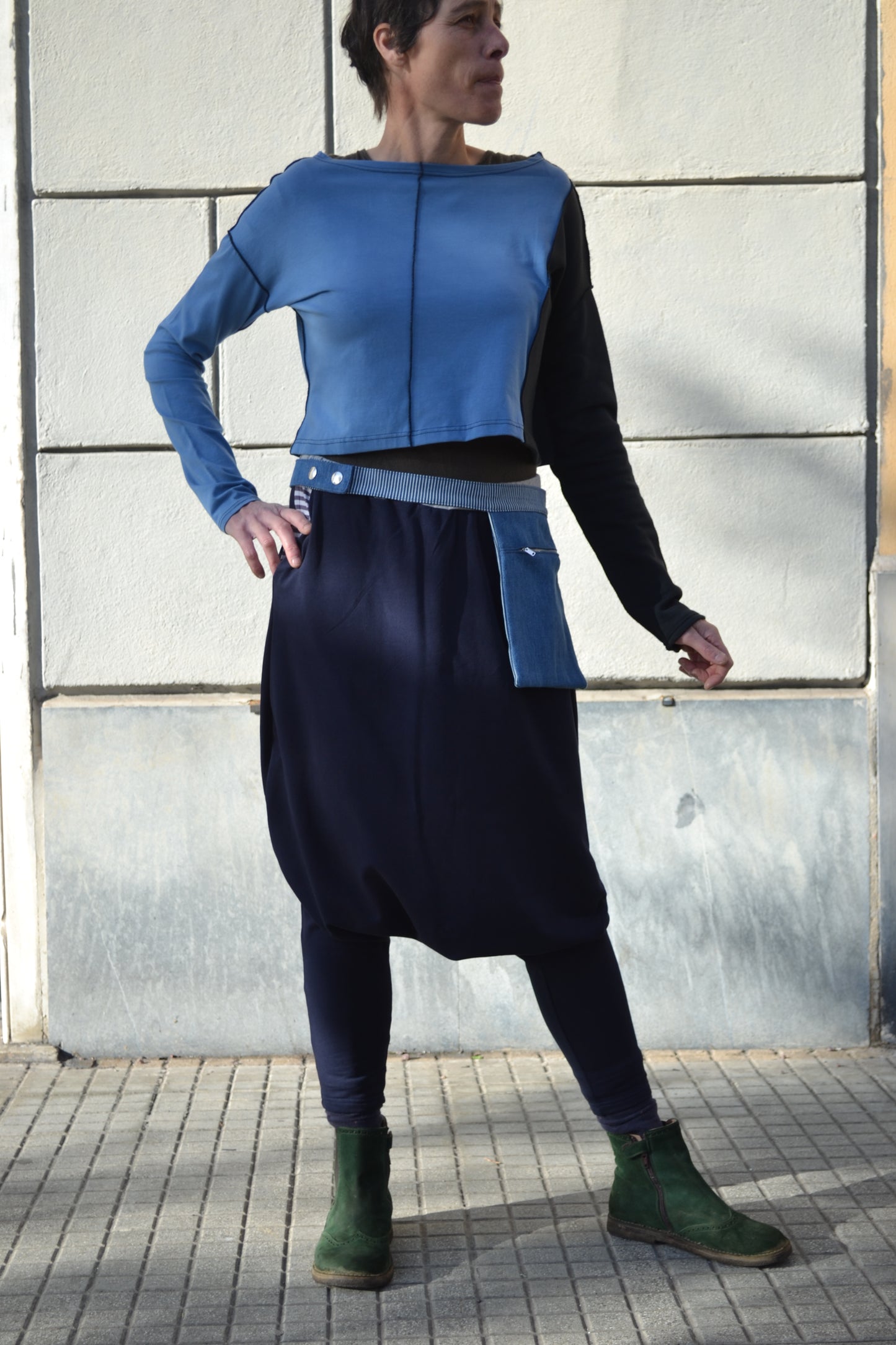Pantalone Susanna blu felpa tasca righe