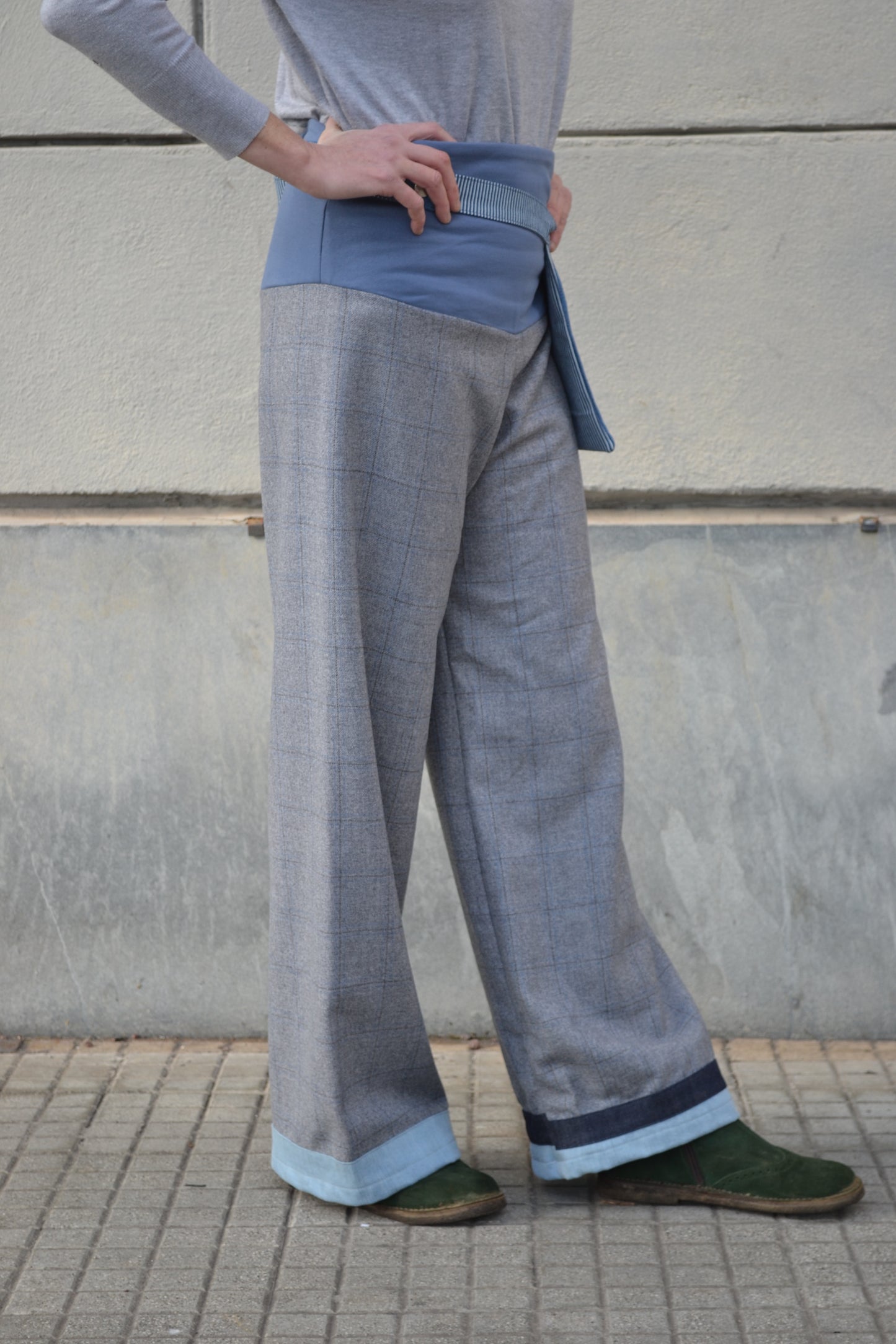 Pantalone Greta quadro grigio e denim