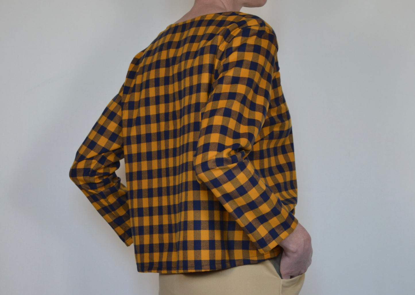 Maglia Cloe quadro blu e giallo