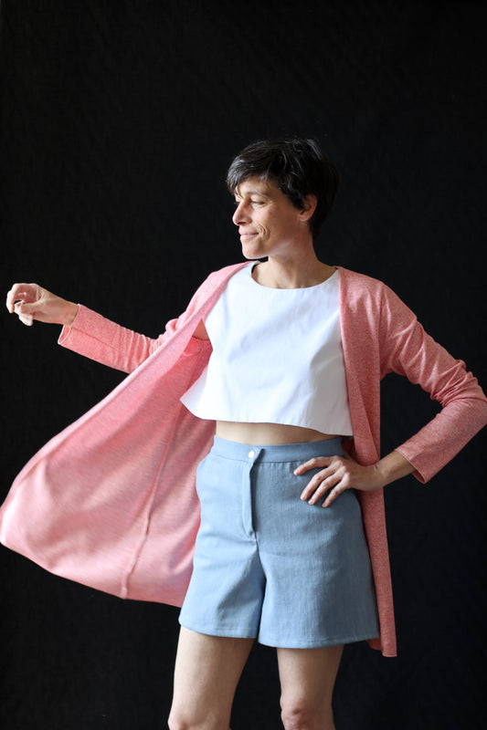Cardigan in misto lino e cotone medio