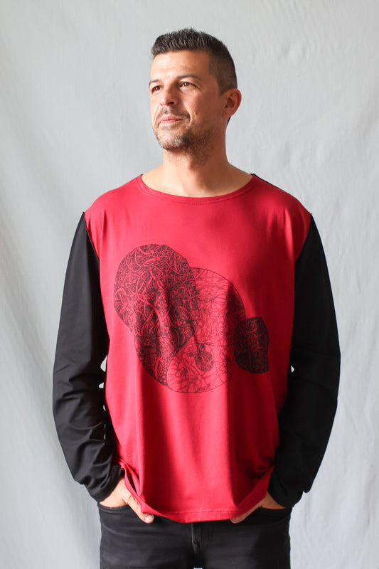 Maglia Uomo Real connection rossa disegno nero